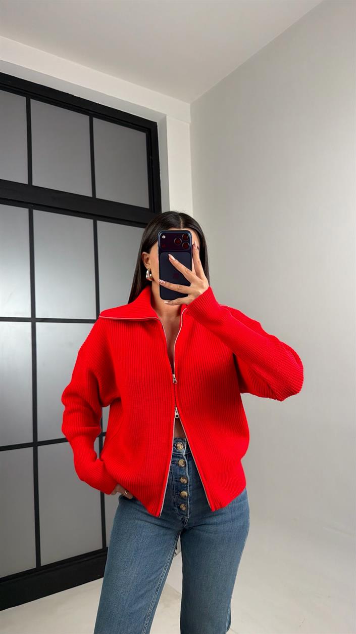 Nar Çiçeği Çift Fermuarlı Triko Kazak GAUS-00858