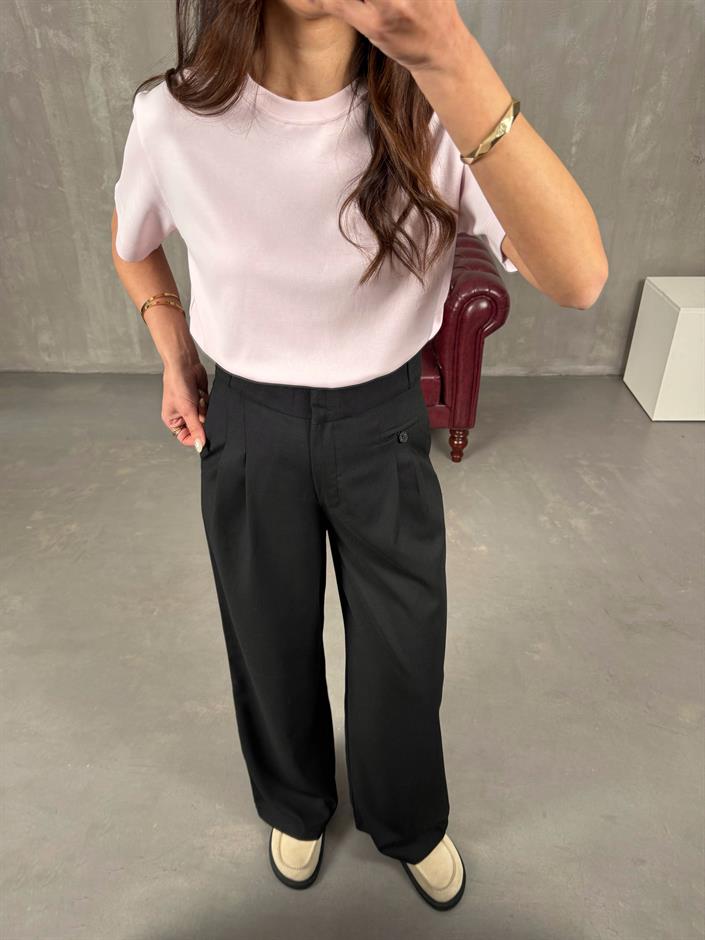 Rigal Siyah Ön Düğme Detaylı Kumaş Pantolon