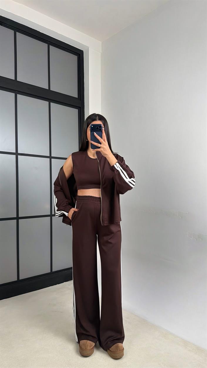 Acı Kahve 3lü Şerit Detaylı Modal Takım GAUS-01140