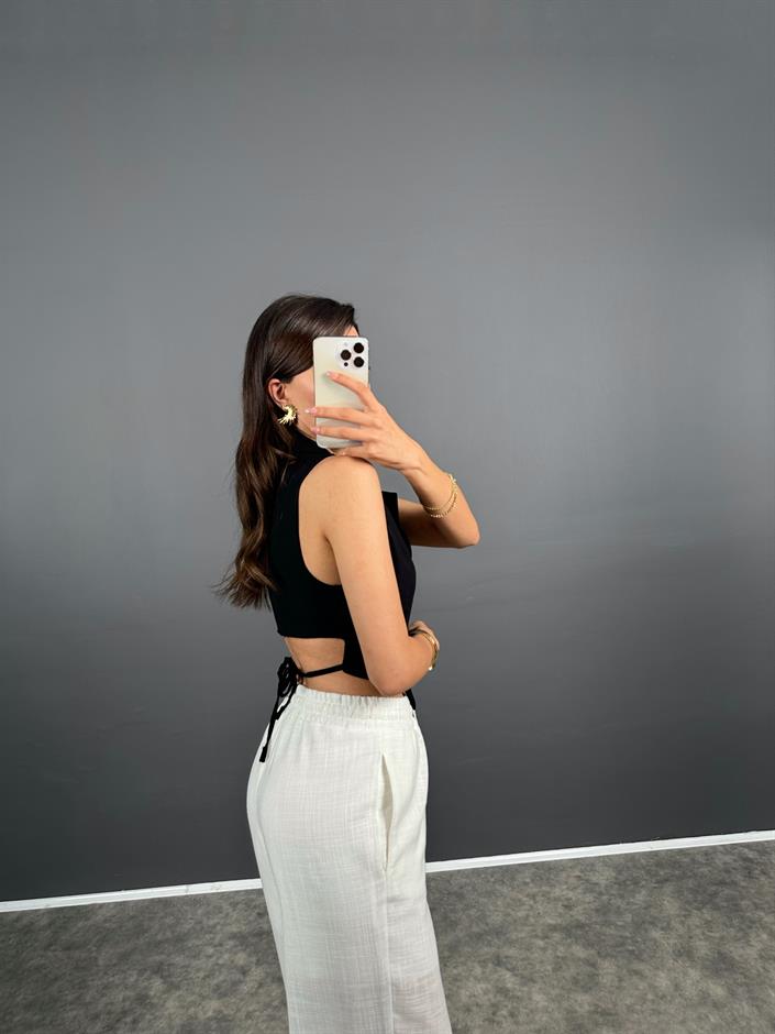 Dios Siyah ZR Model Sırt Dekolteli Astarlı Crop Yelek 