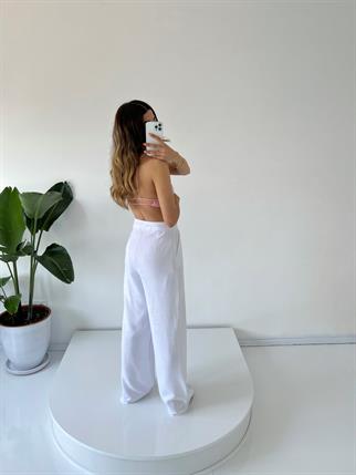 Dora Beyaz Keten  Astarlı Palazzo Pantolon 