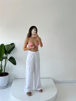 Dora Beyaz Keten  Astarlı Palazzo Pantolon 