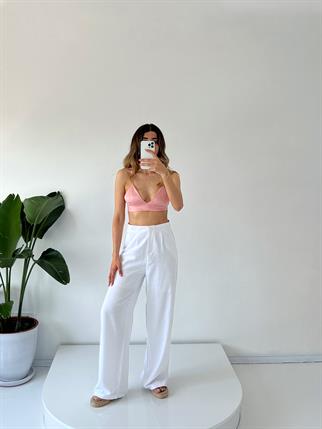 Dora Beyaz Keten  Astarlı Palazzo Pantolon 