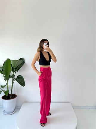 Dora Fuşya Keten Palazzo Pantolon