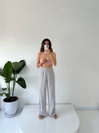 Dora Gri Keten Palazzo Pantolon