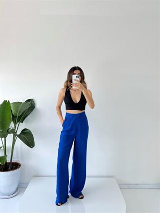 Dora Mavi Keten Palazzo Pantolon
