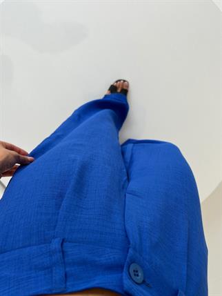 Dora Mavi Keten Palazzo Pantolon