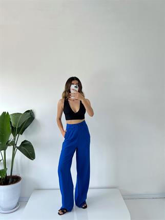 Dora Mavi Keten Palazzo Pantolon