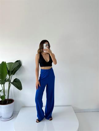 Dora Mavi Keten Palazzo Pantolon