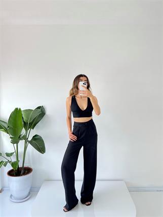 Dora Siyah Keten Palazzo Pantolon