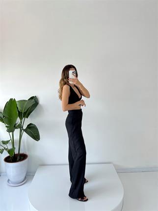 Dora Siyah Keten Palazzo Pantolon