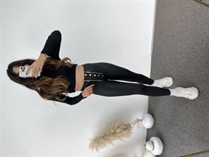 Düğme Detaylı Fermuarlı Mat Deri Tayt