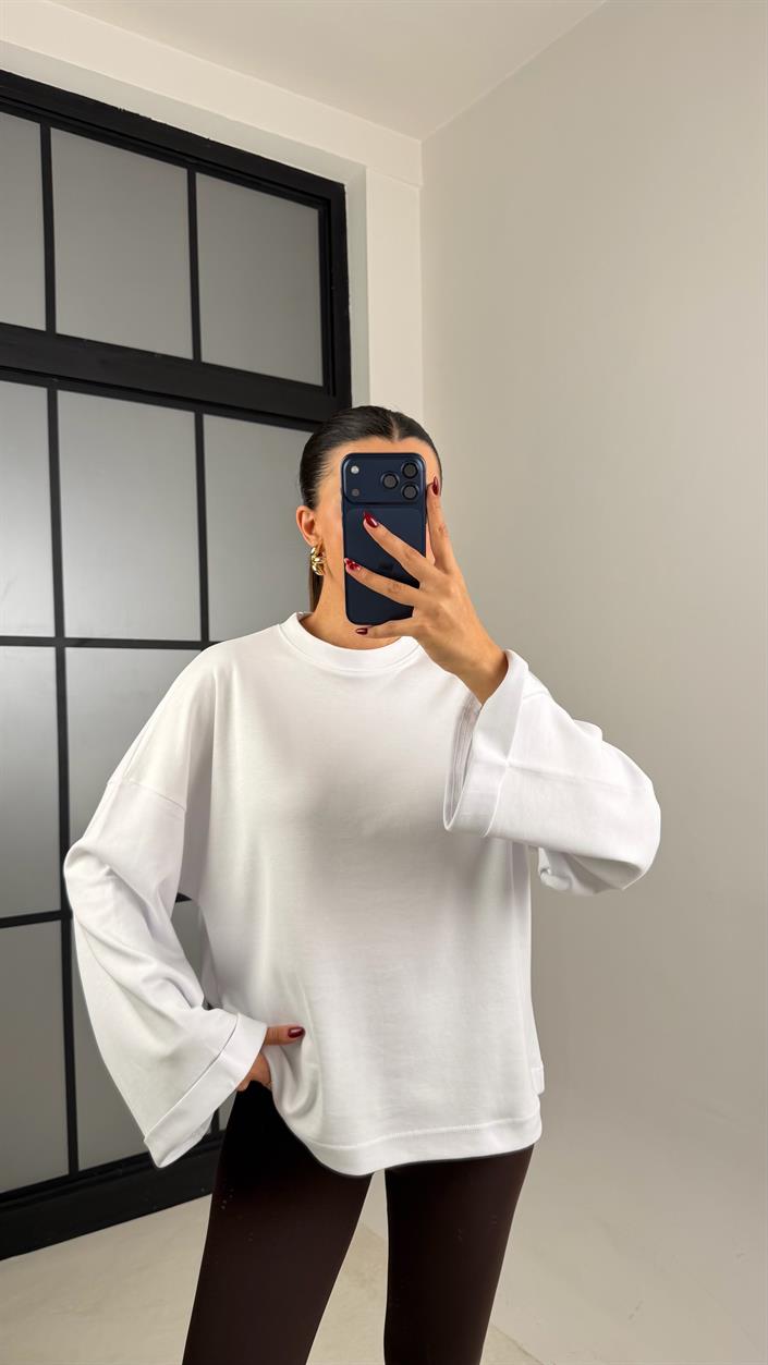 Beyaz Duble Kol Basic Bluz GAUS-00639