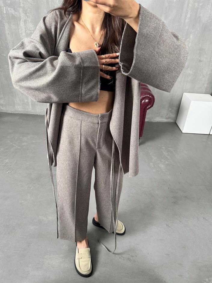 Drex Kahve Yumuşak Kaşe Kimono Takım