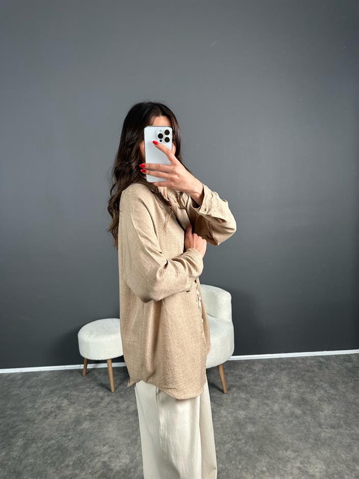 Daria Bej Keten Oversize Gömlek