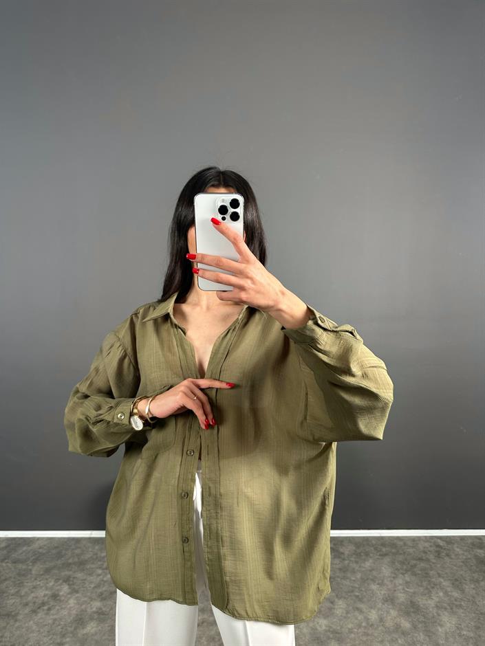 Lulu Haki Oversize Salaş Gömlek 