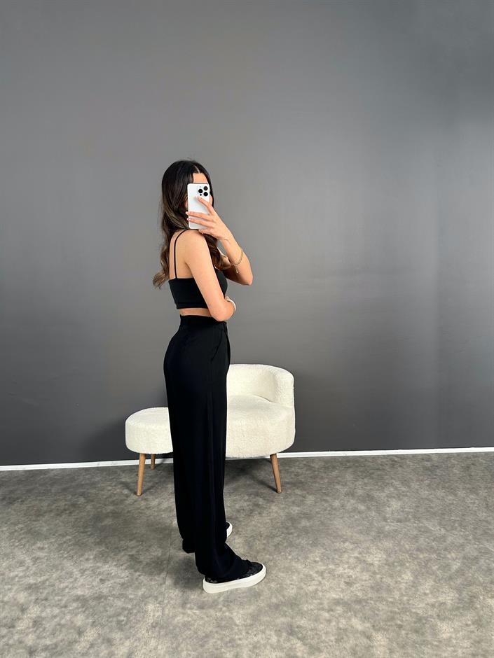 Siyah Ayrobin Palazzo Pantolon 