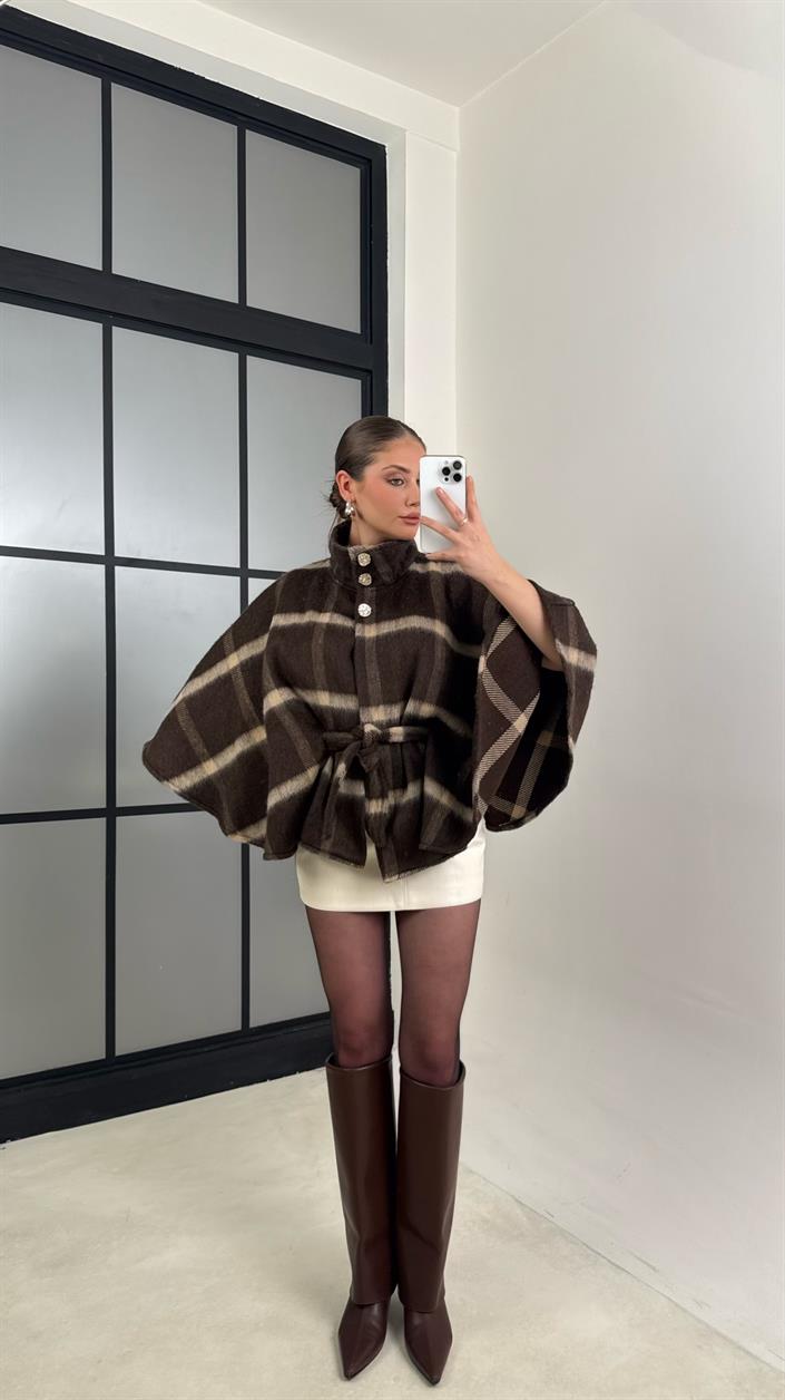 Kahve Ekose Desenli Premium Panço GAUS-00679