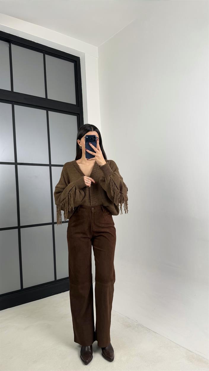 Kahve Süet Muadil Pantolon GAUS-00775