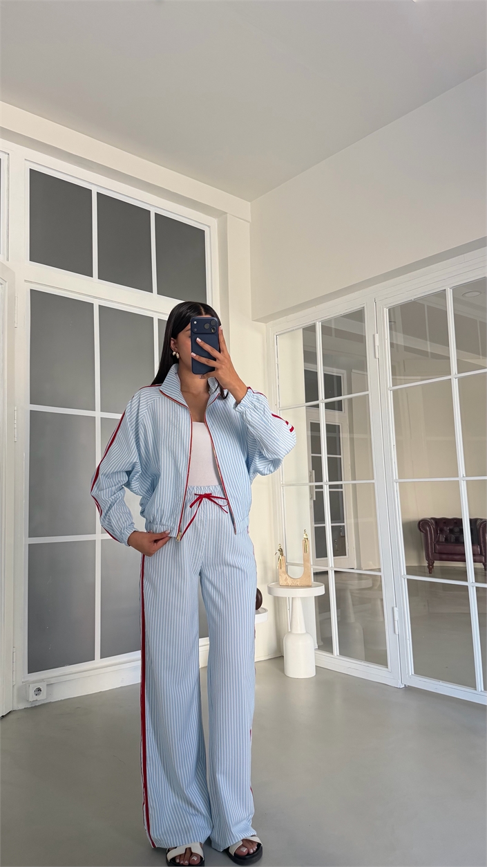 Mavi TWST Model Şerit Detaylı Hırka Beli Lastikli Eşofman Takım GAUS-02079