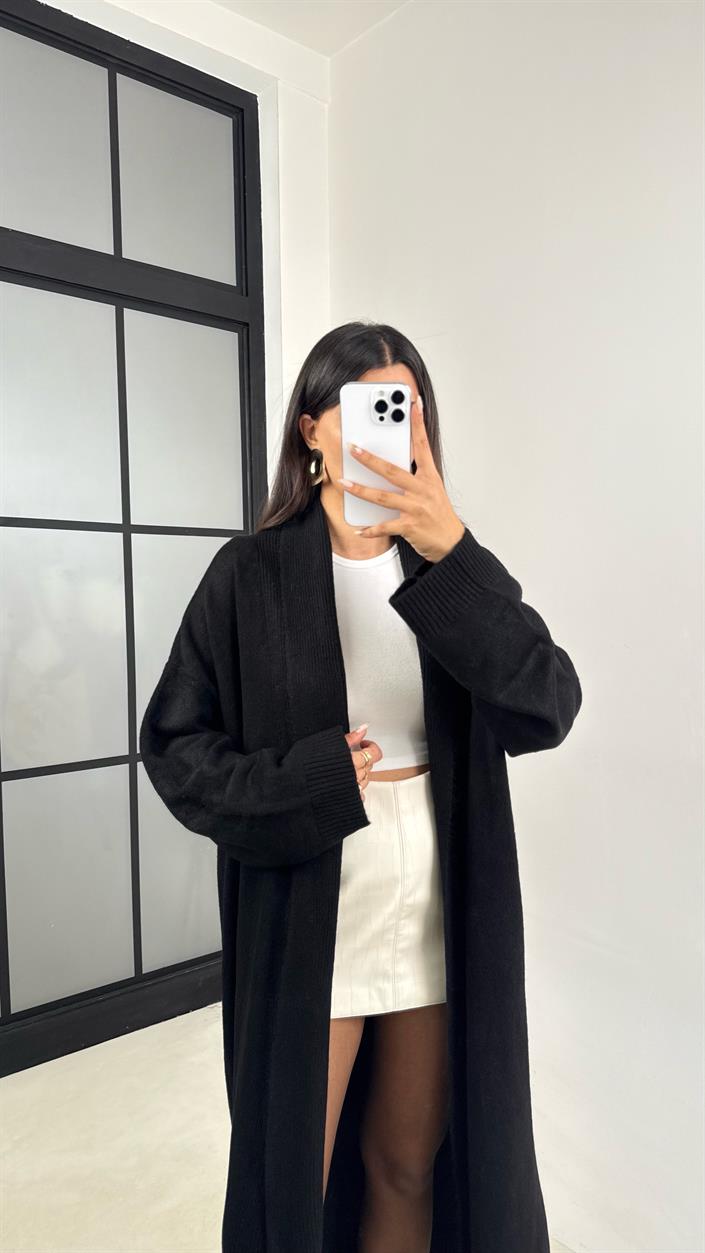 Siyah Uzun Premium Triko Hırka GAUS-00116