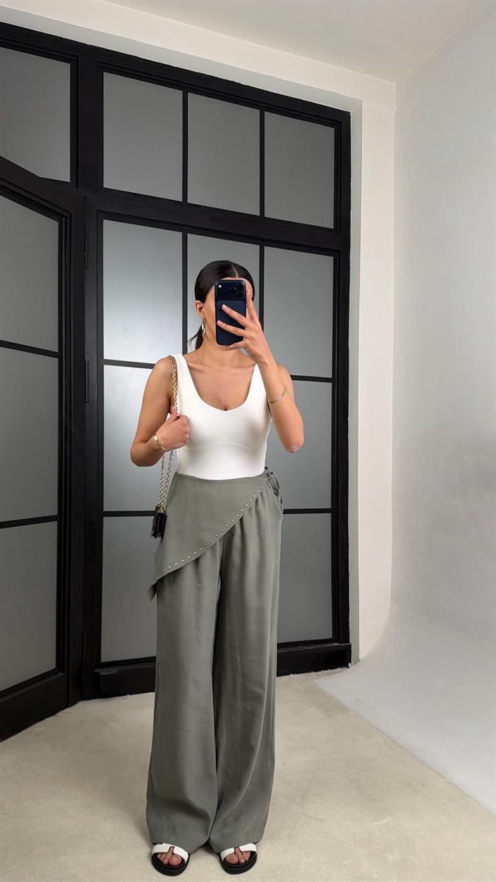 Haki Bandana Detaylı Tencel Pantolon GAUS-01424