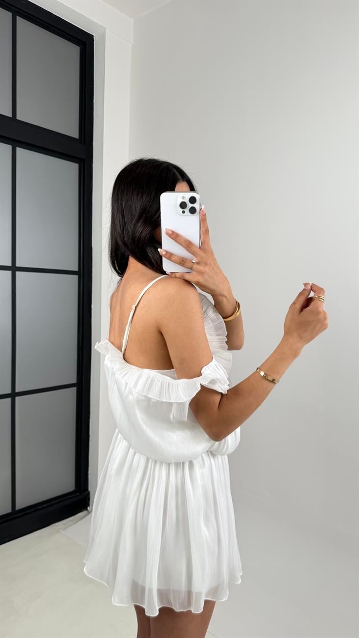 Beyaz Ayarlanabilir Askılı Parlak Şifon Tasarım Tulum Gaus00620