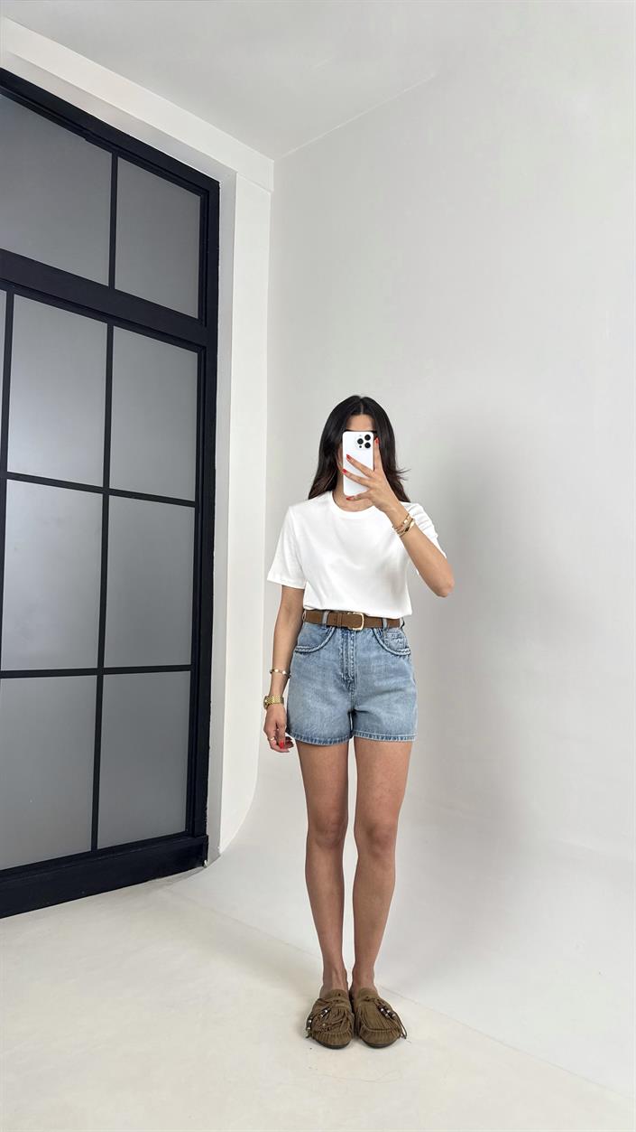 Açık Mavi Cepli Denim Şort Gaus00477