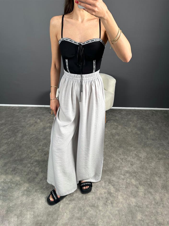 Eliow Gri Bol Paça Beli Lastikli Pantolon