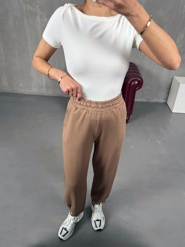 İsolde Kahve Paça Lastikli Premium Modal Kumaş Pantolon