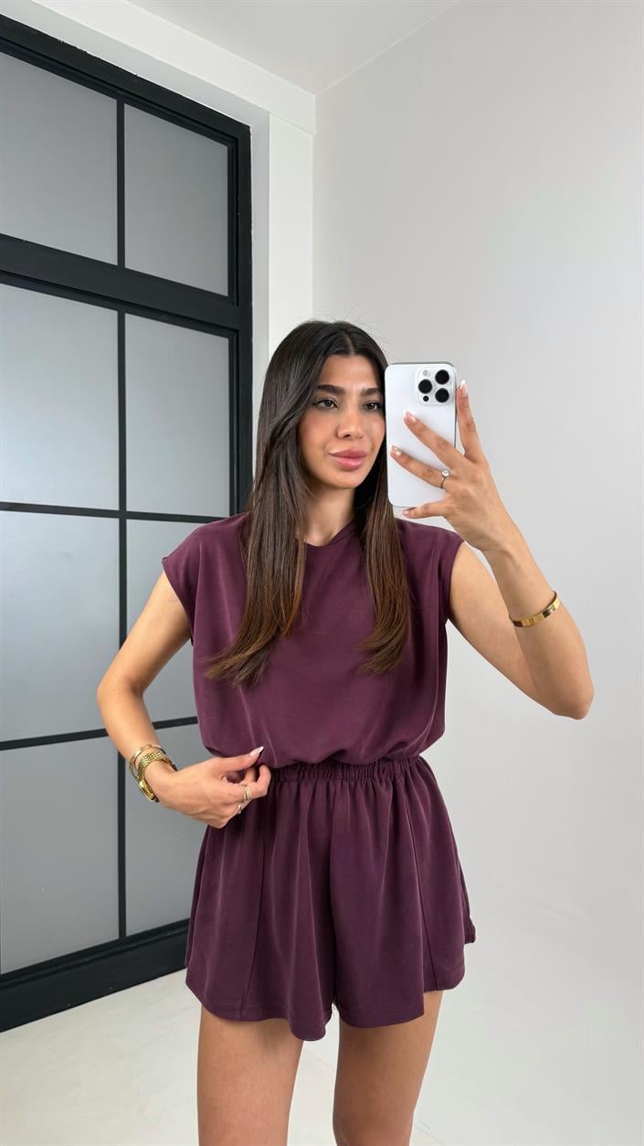 Mürdüm Oys Muadil Sırt Dekolteli Modal Şortlu Tulum Gaus00596