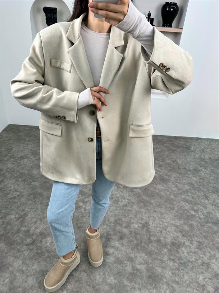 Taila Taş Astarlı Kemerli Süet Blazer Ceket