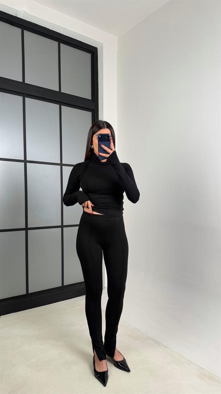 Siyah Çımalı Yan Fermuar Detaylı Tayt GAUS-00753