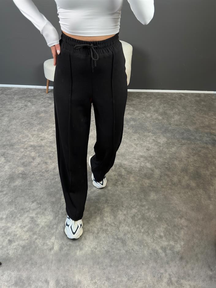 Eyra Siyah Çımalı Beli Lastikli Pantolon 