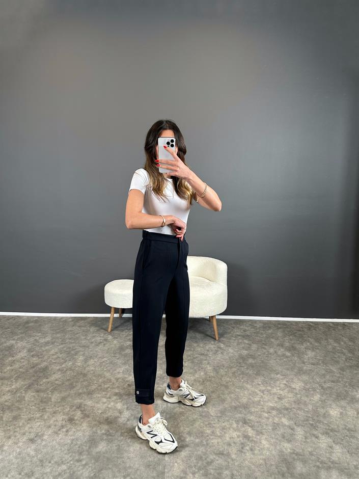 Ren Lacivert Beli Lastikli Paça Detaylı Pantolon