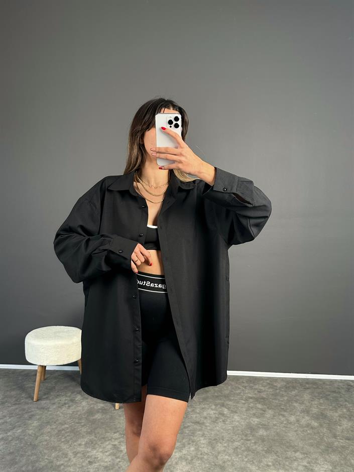 GK Siyah Oversize Gömlek 