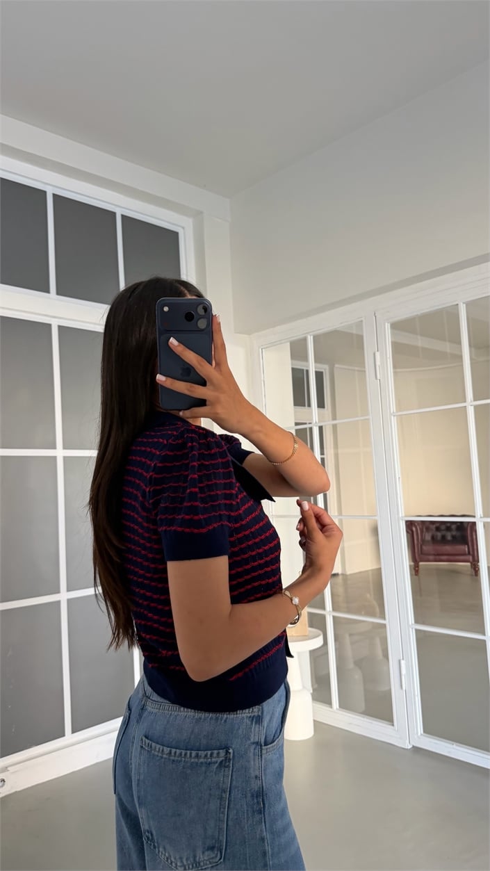 Lacivert Polo Yaka Çizgili Triko Hırka GAUS-02020