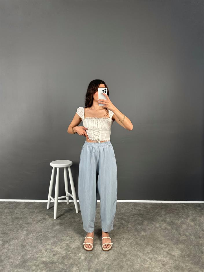 Nien Mavi Tensel Kumaş Şalvar Pantolon