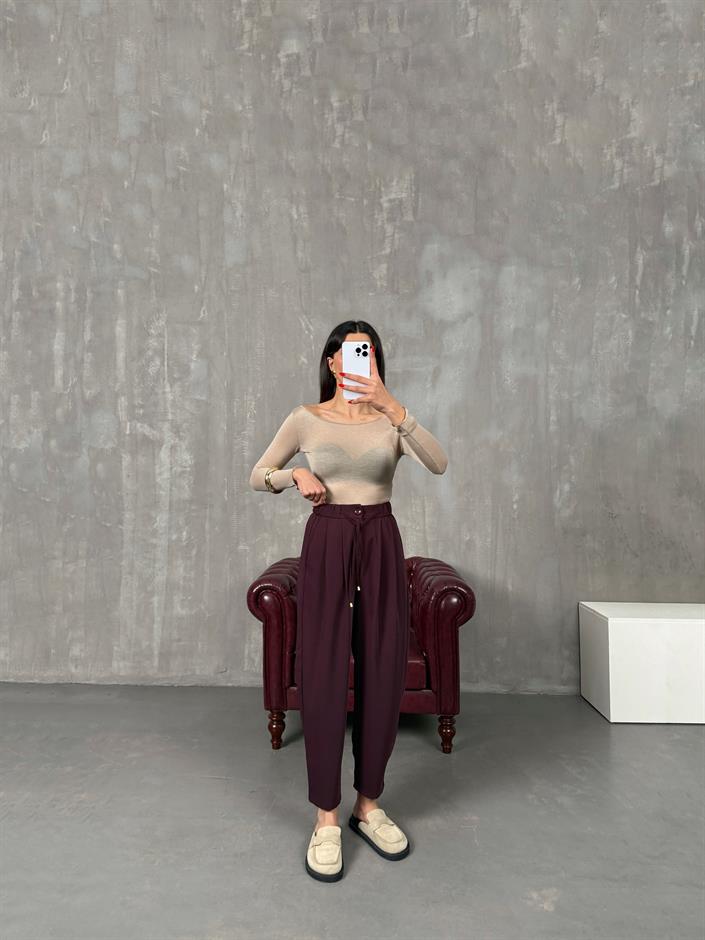 Dona Bordo İthal Kumaş Beli Lastikli Jogger Pantolon