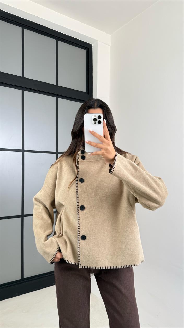 Camel Dikiş Detaylı Kaşe Ceket GAUS-00555