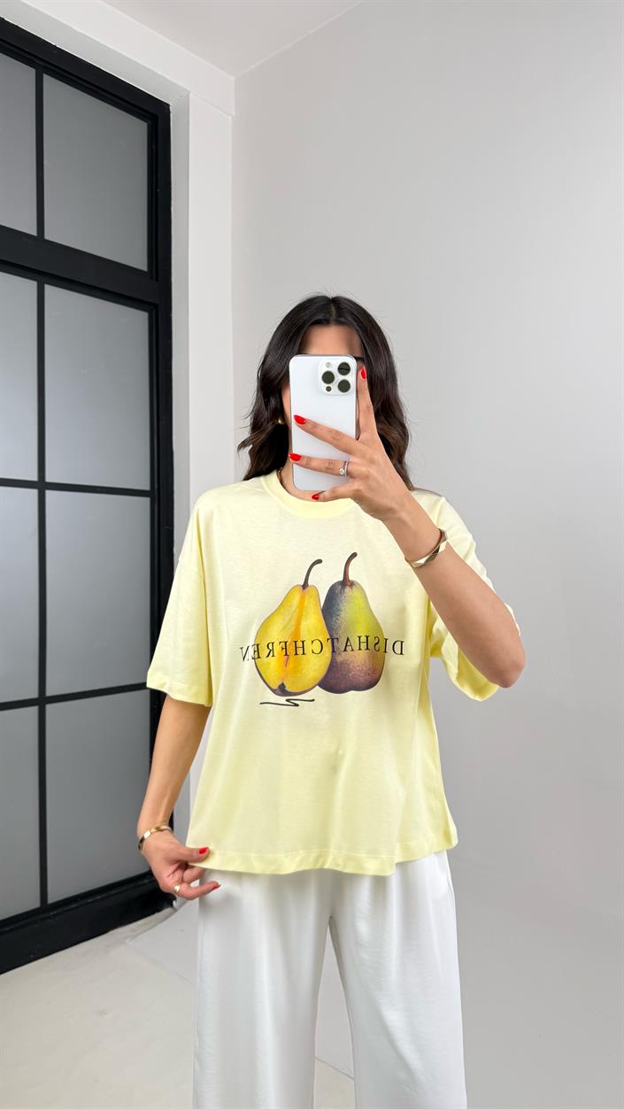 Sarı Armut Baskılı Basic Tshirt Gaus00464