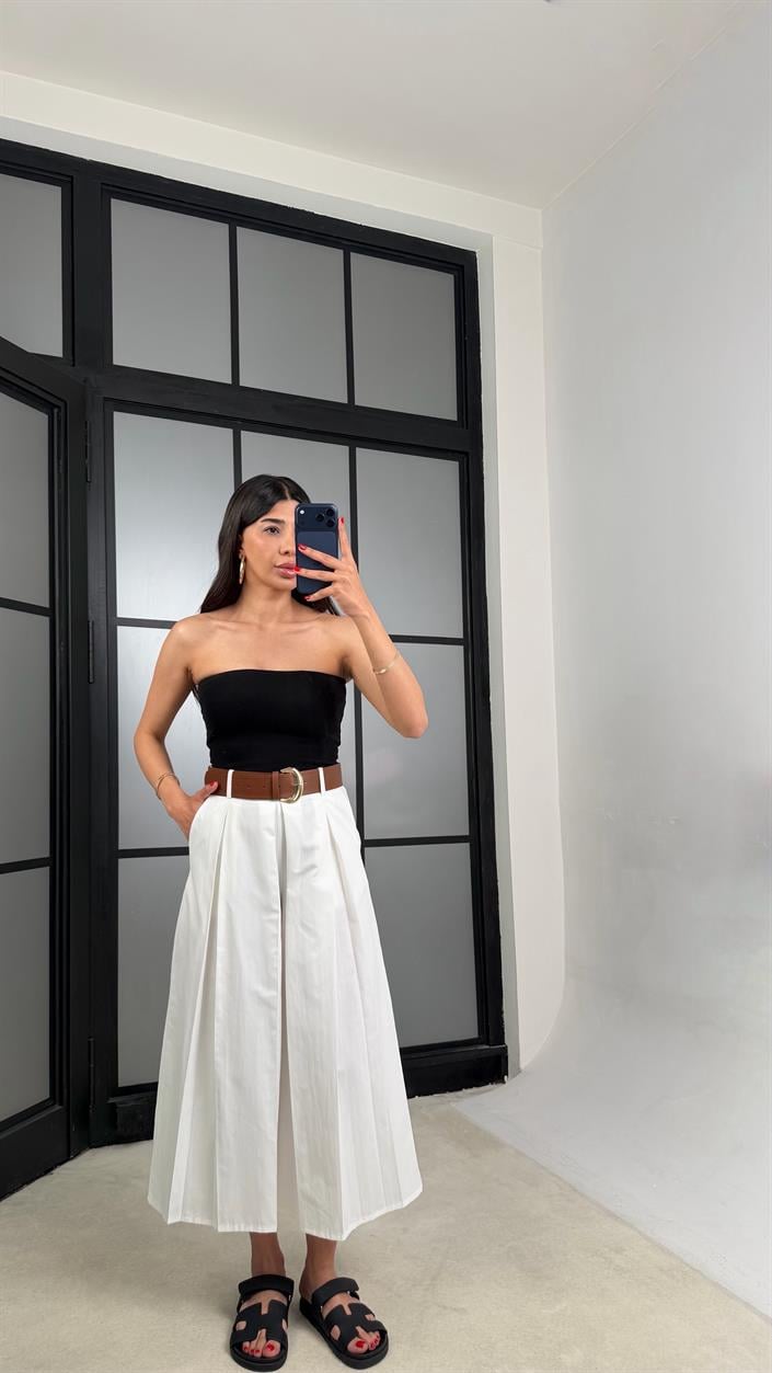 Beyaz Kemerli Etek Pantolon GAUS-01571