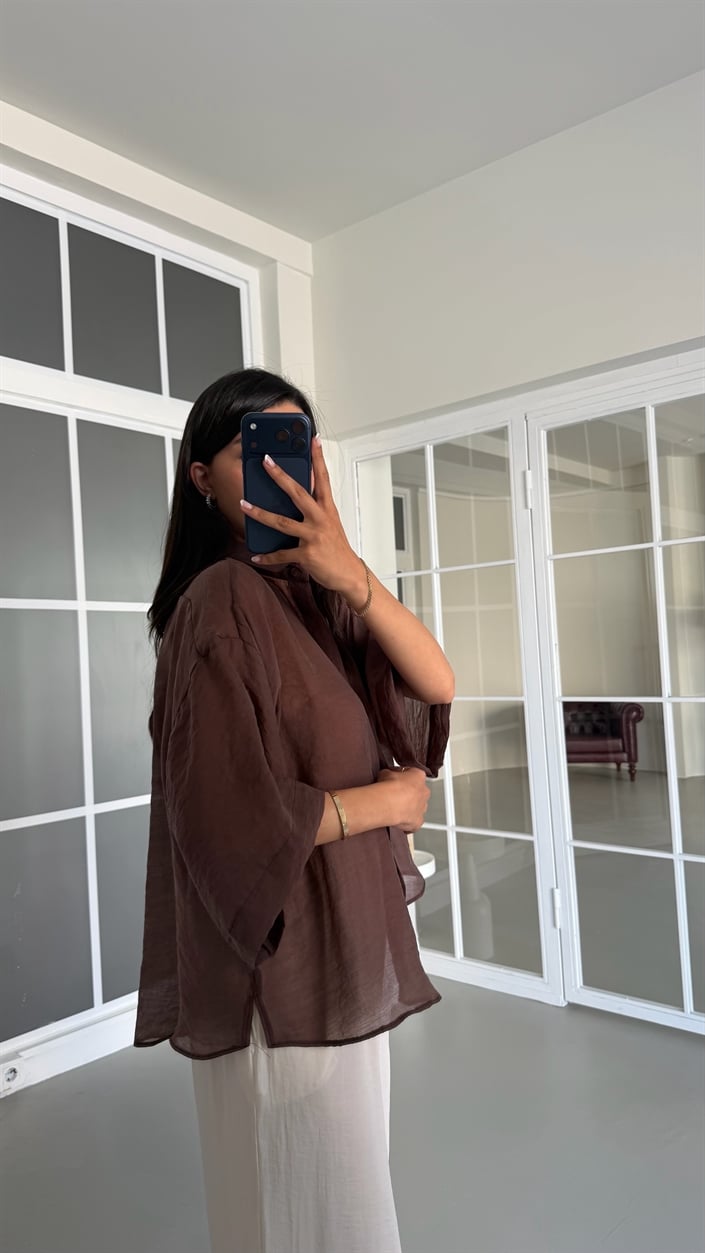 Kahve Kısa Kollu Transparan Gömlek GAUS-01699