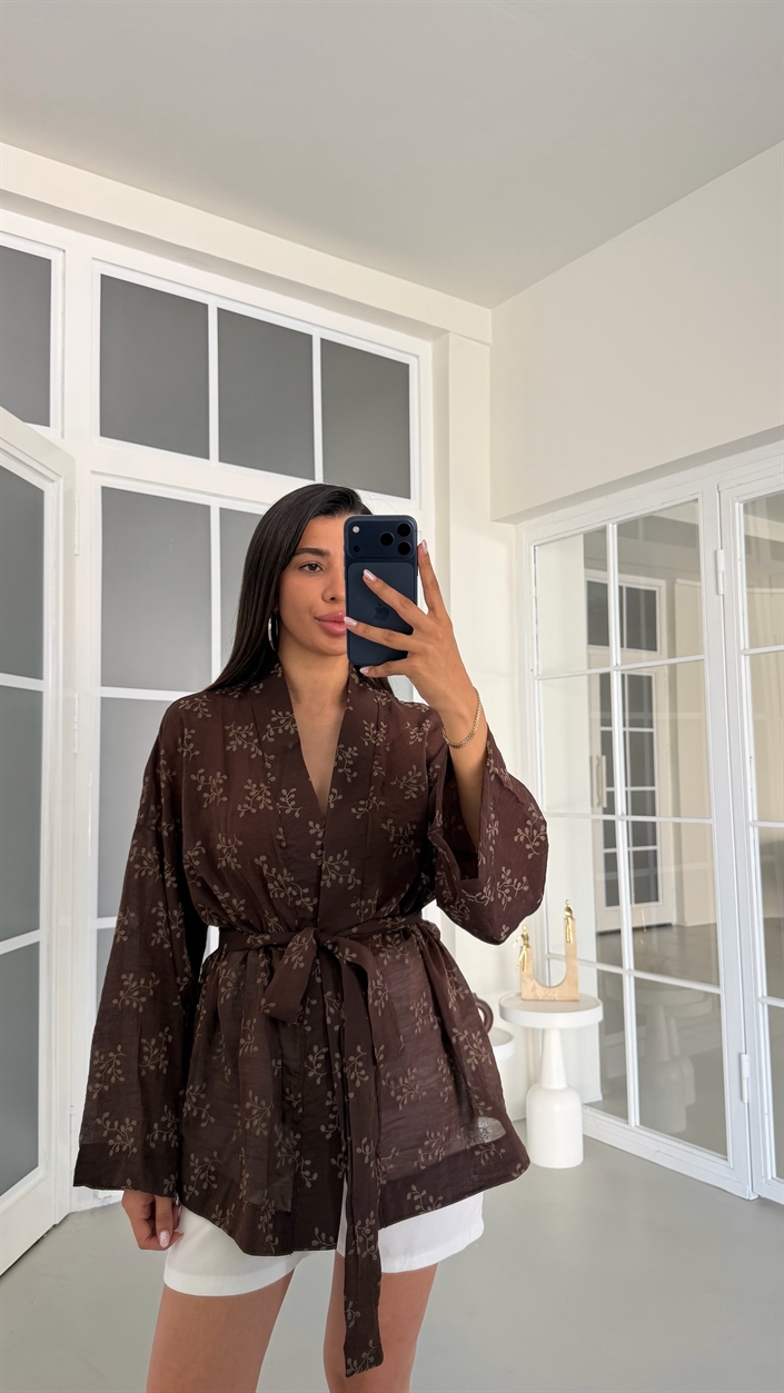 Kahve Desenli Kimono GAUS-01788