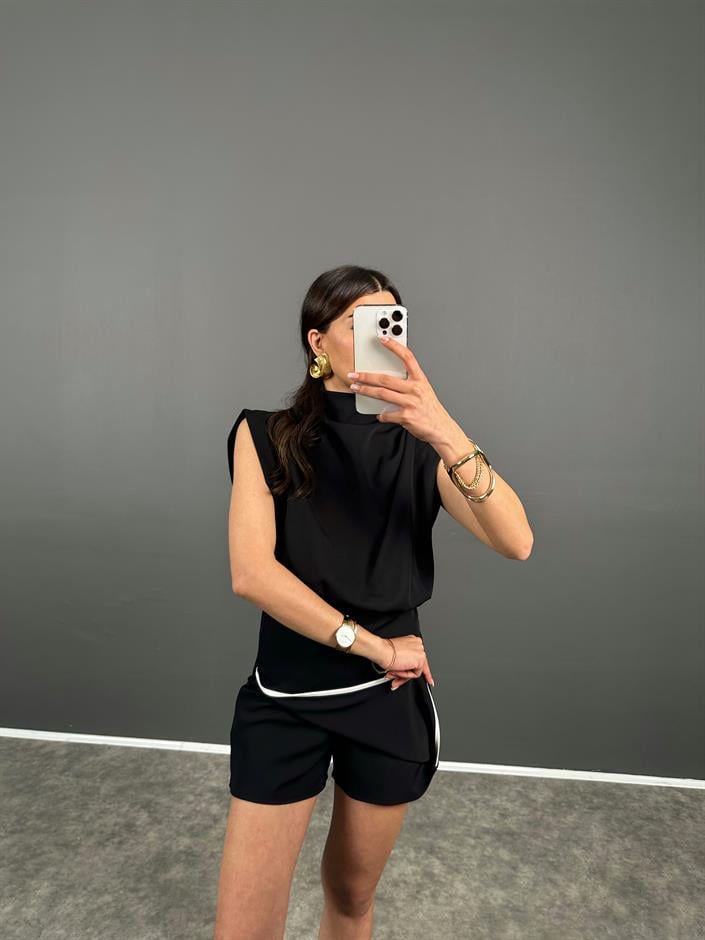 Loni Siyah Zr Model Sırt Dekolteli Tulum