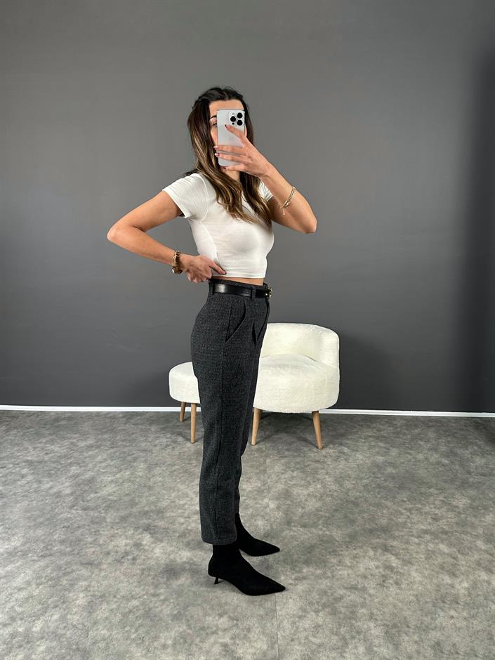 Gri Yünefek Havuç Kesim Pantolon 