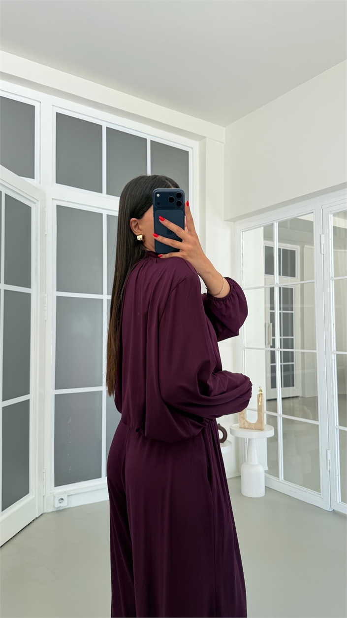 Mor Vatkalı Bluz Beli Lastikli Cepli Şalvar Pantolon İkili Modal Takım GAUS-01868