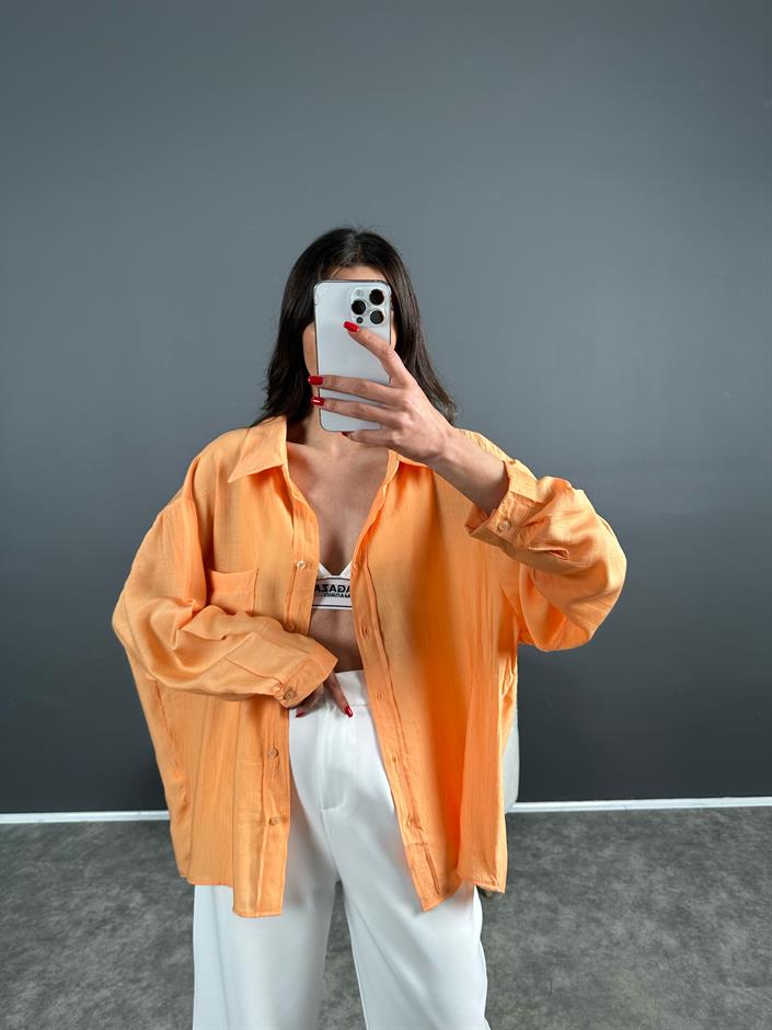 Li Turuncu Oversize Salaş Premium Gömlek
