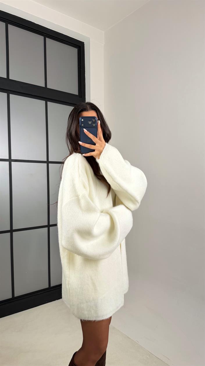 Ekru Oversize Triko Hırka GAUS-00525