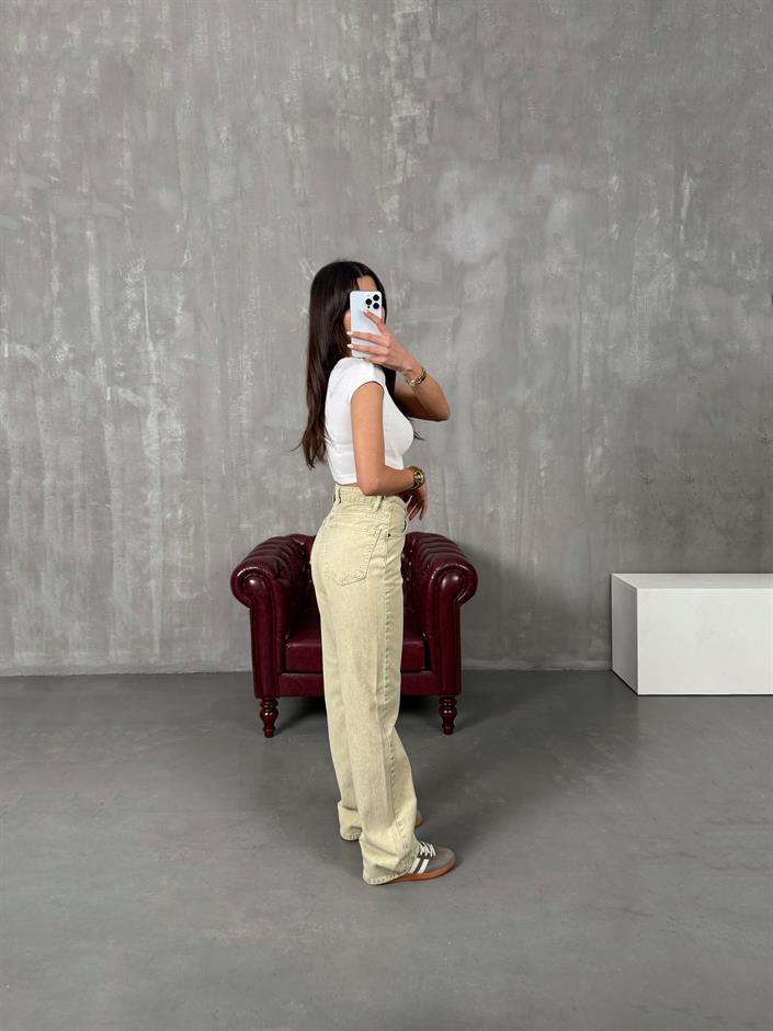 Ricco Yıkamalı Kemik Wide Leg Jean